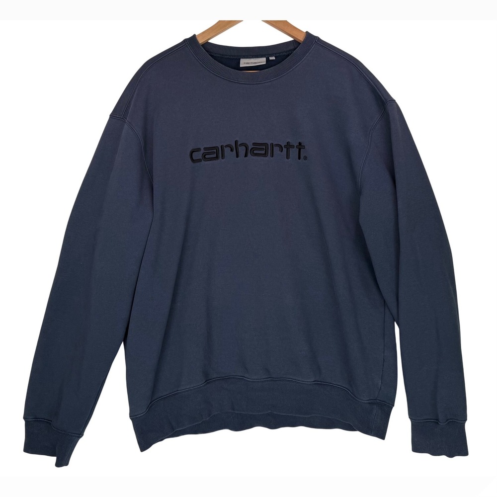 Carhartt WIP Duck Blue Crewneck Sweatshirt w/Black Embroidered‎ Script  XL - Picture 3 of 10